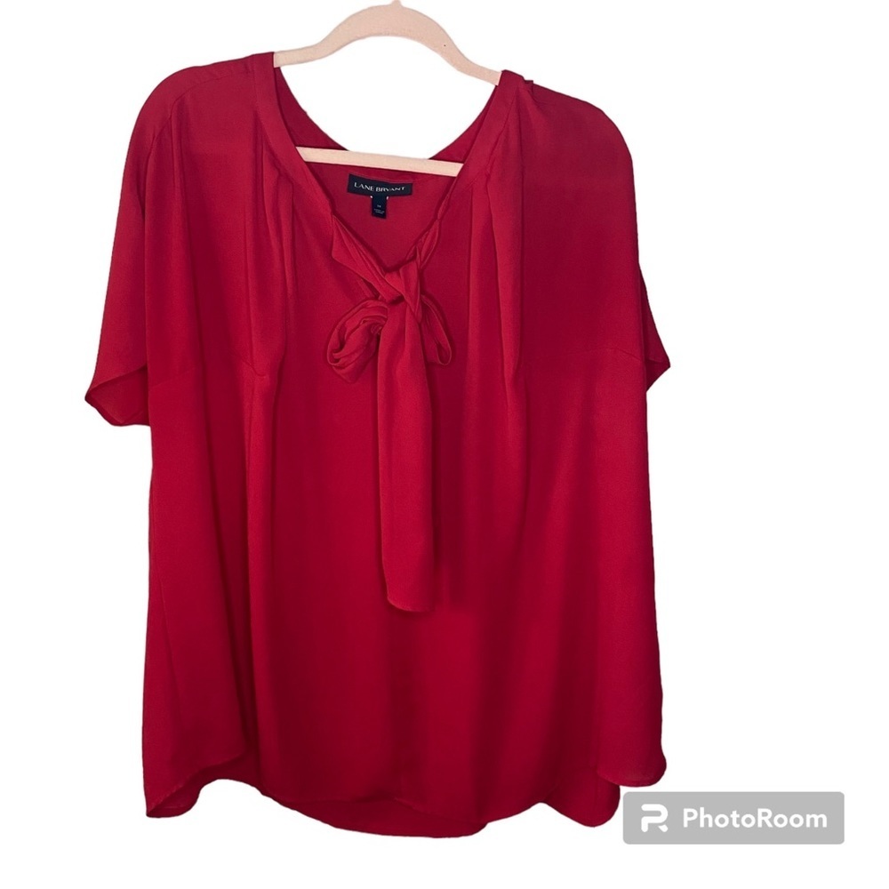 Lane Bryant Red Tie-Neck Blouse